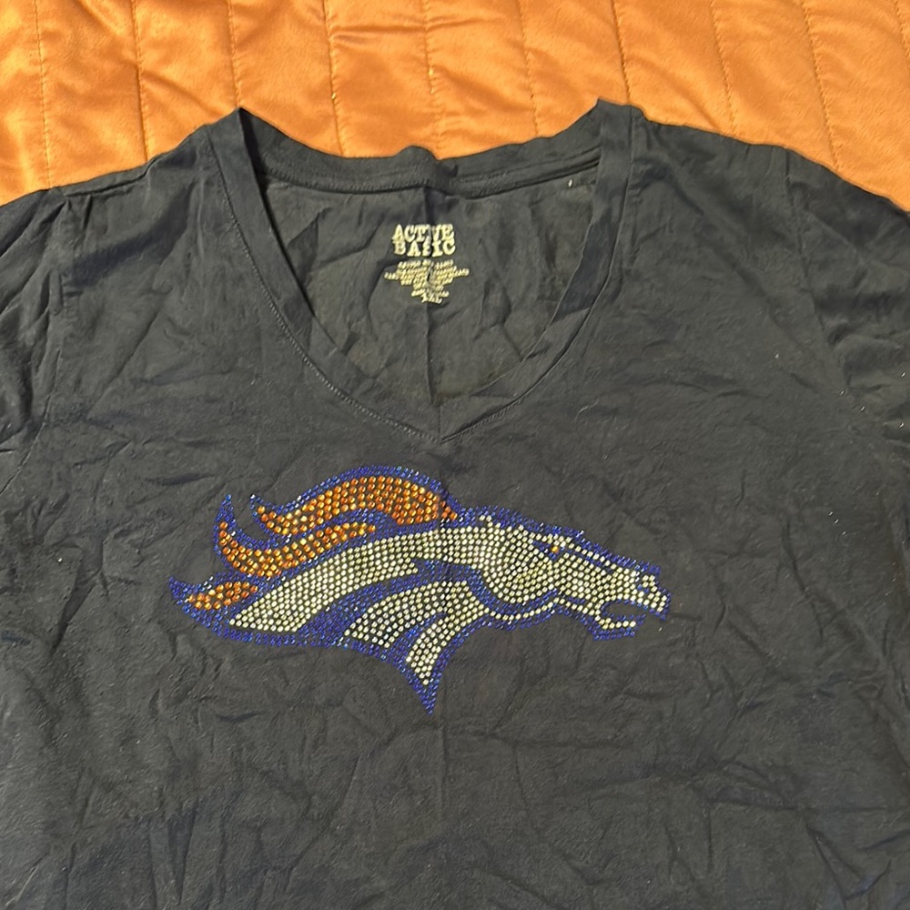 Active Basic Navy T-Shirt with Rhinestone Horse Design